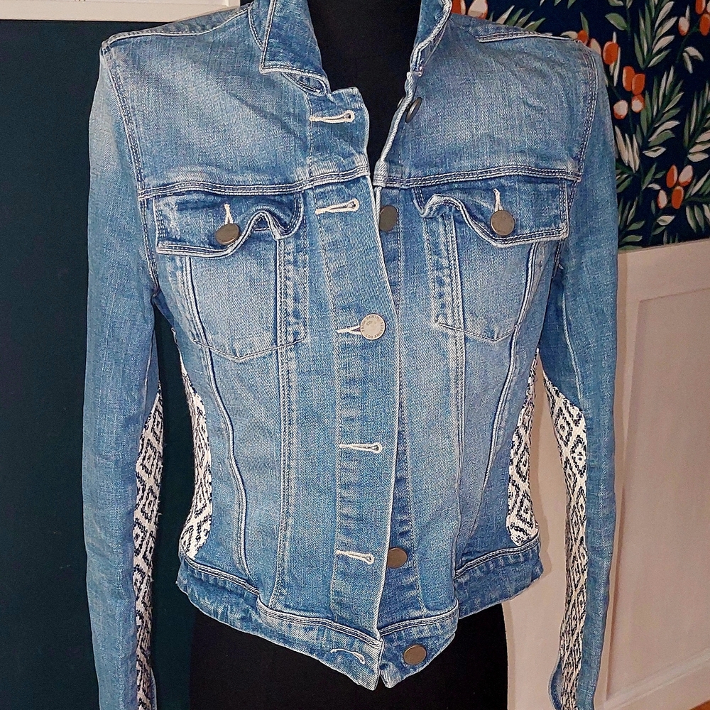 PAIGE Blue Denim Jacket with Tan Label